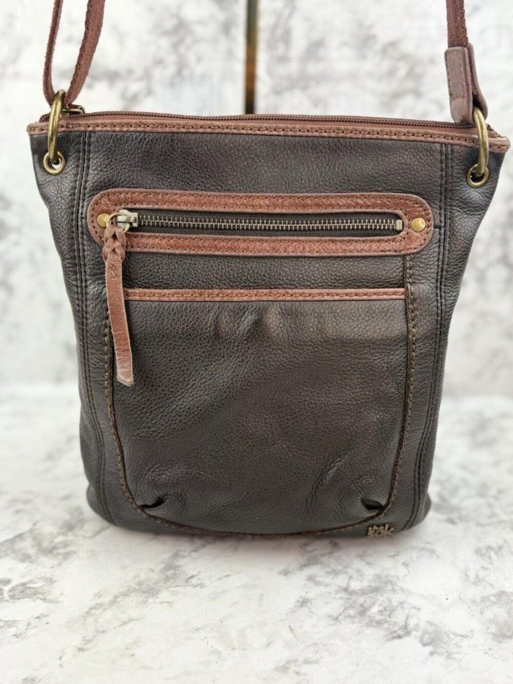 *The Sak Brown Pebbled Leather Purse Adjustable Shoulder Strap Handbag Satchel